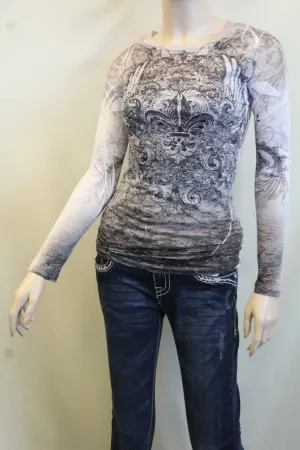 Vocal | Embellished Long Sleeve with Fleur De Lis Top