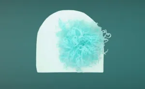 White Cotton Hat with Teal Large Curly Marabou